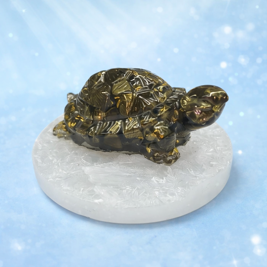 Resin Pyrite Tortoise on Selenite Plate (Kachhua Set)