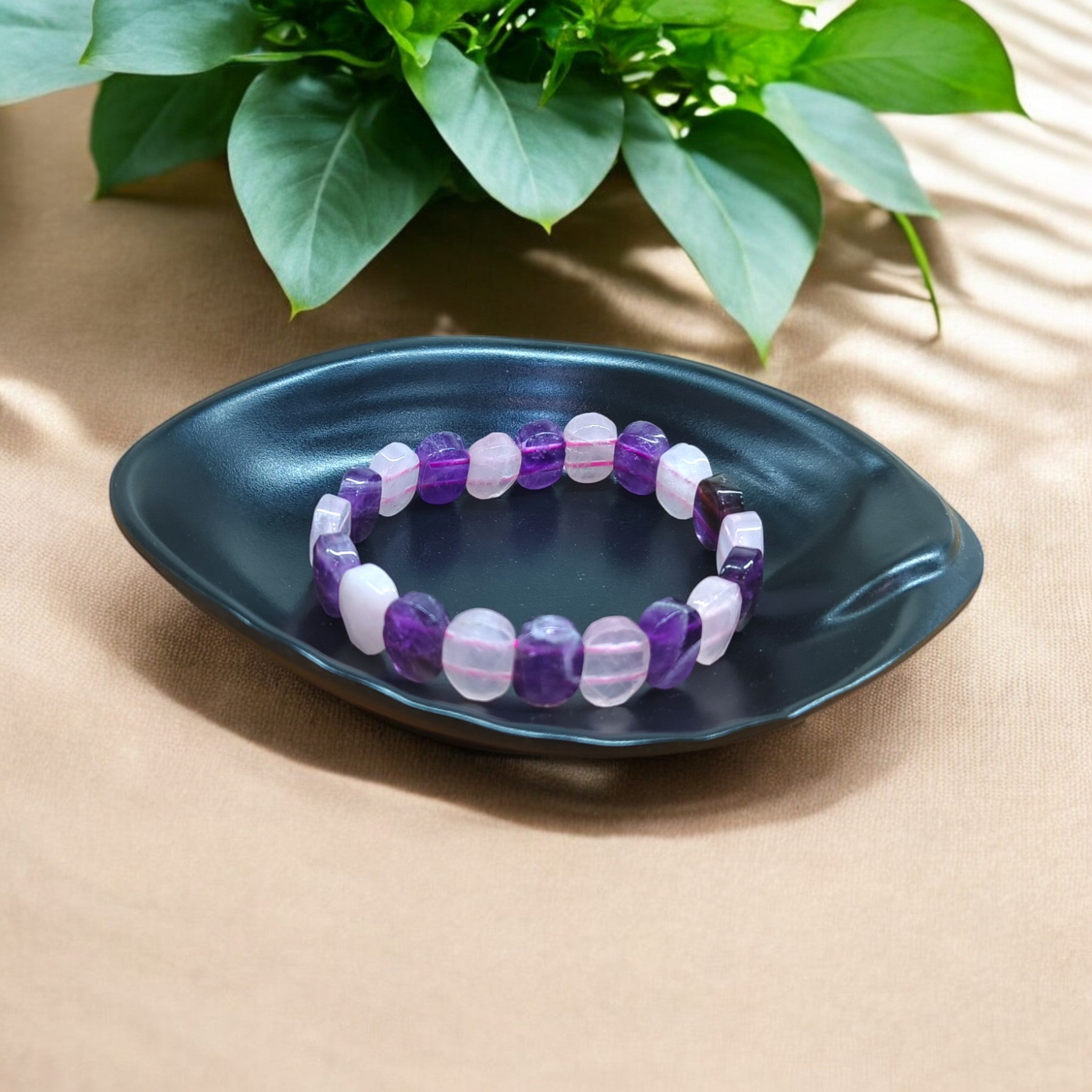 Rose Quartz &amp; Amethyst Crystal Bracelet - O shape