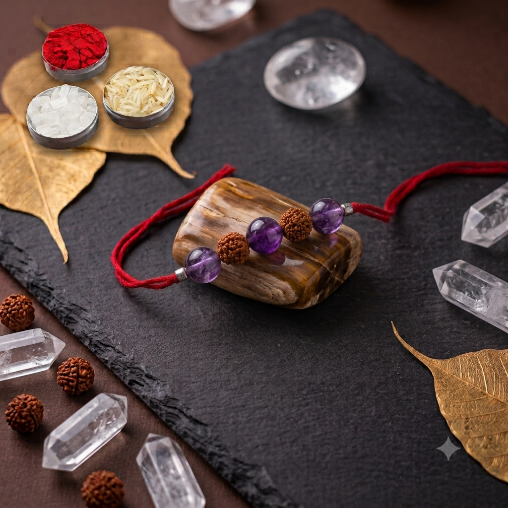 Original Amethyst & Rudraksha Crystal Rakhi for Protection & Calm | Raksha Bandhan 2026