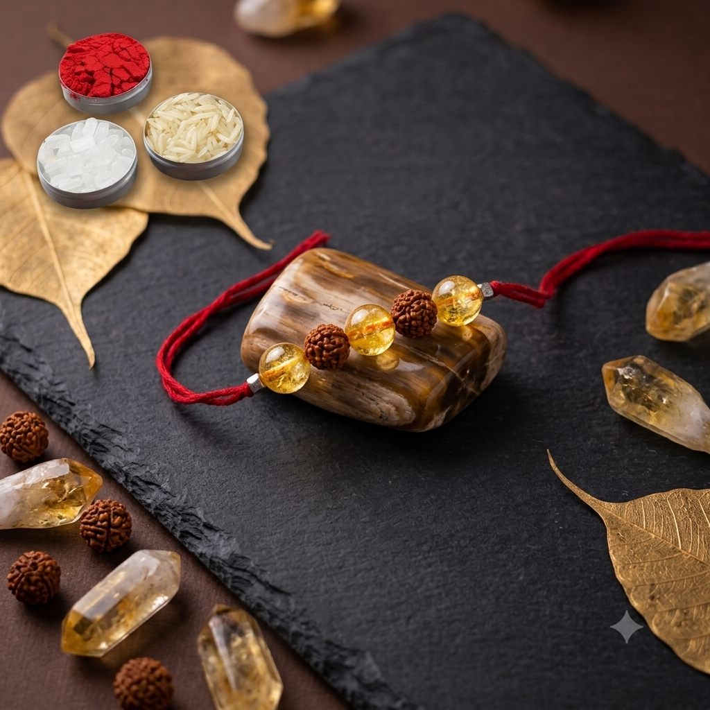 Original Citrine & Rudraksha Crystal Rakhi for Wealth & Success | Raksha Bandhan 2026