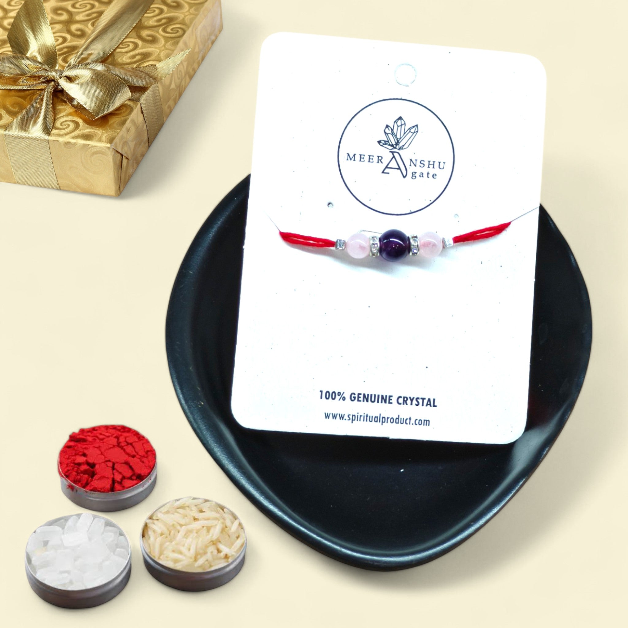 Soul Connect – Rose Quartz &amp; Amethyst Small Rakhi