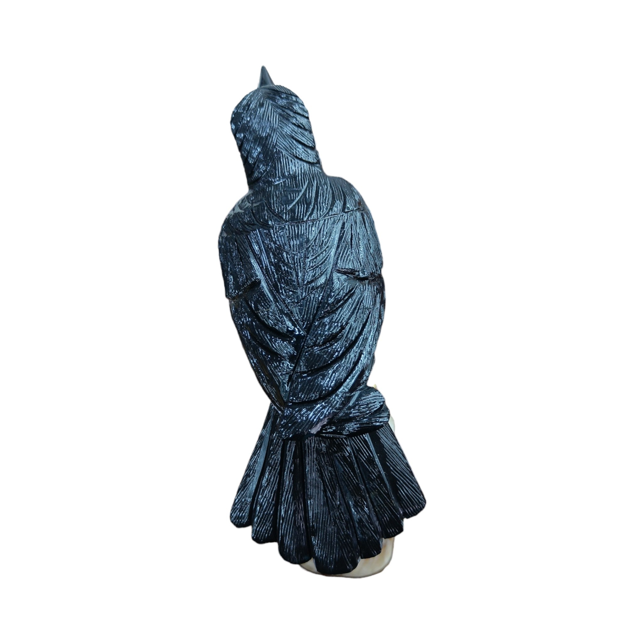 Black Onyx Raven Bird Carving with Aragonite Stand