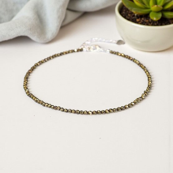 "Natural Pyrite anklet with adjustable closure – elegant handmade jewelry"