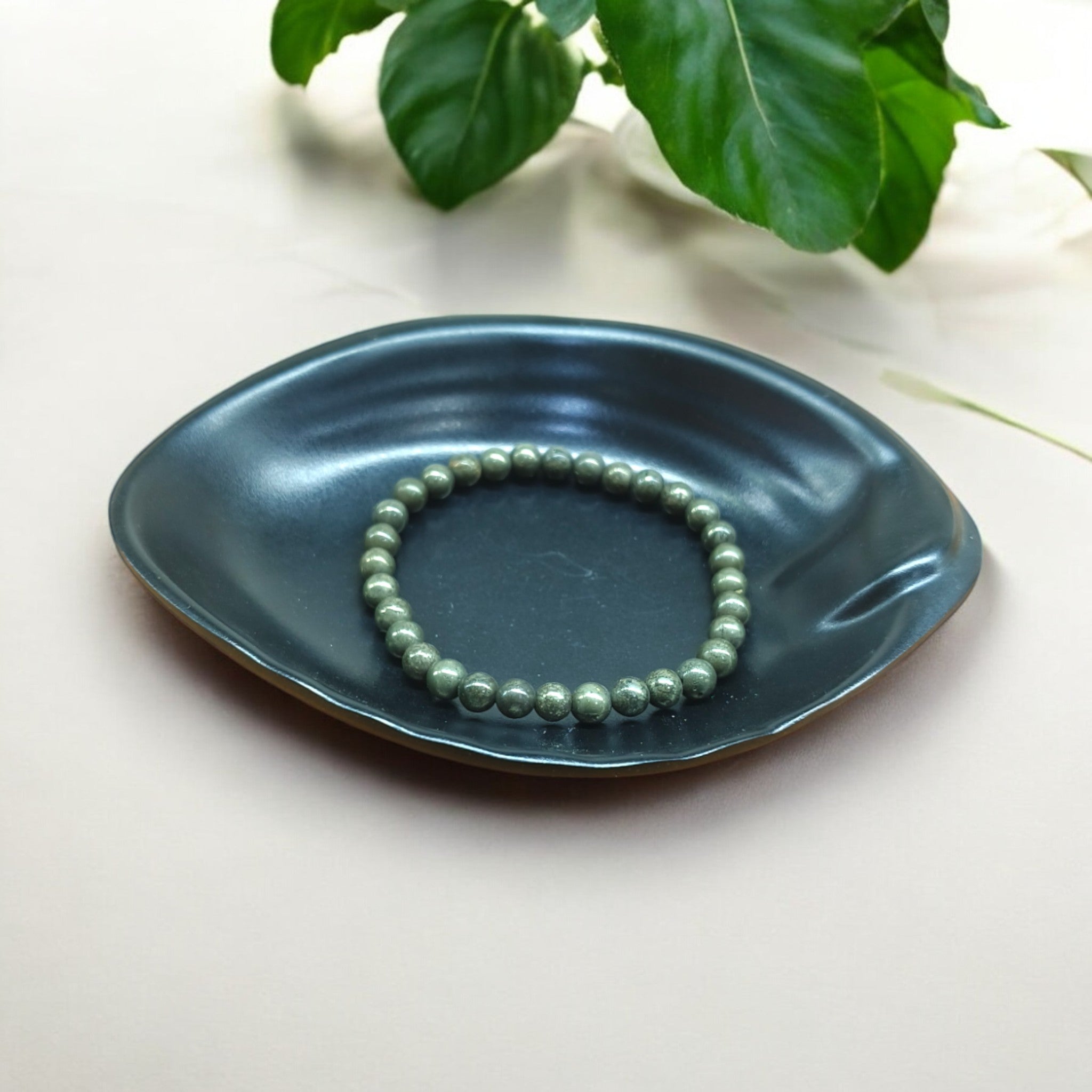 "Natural Pyrite bracelet with polished 6 mm beads – golden crystal jewelry"