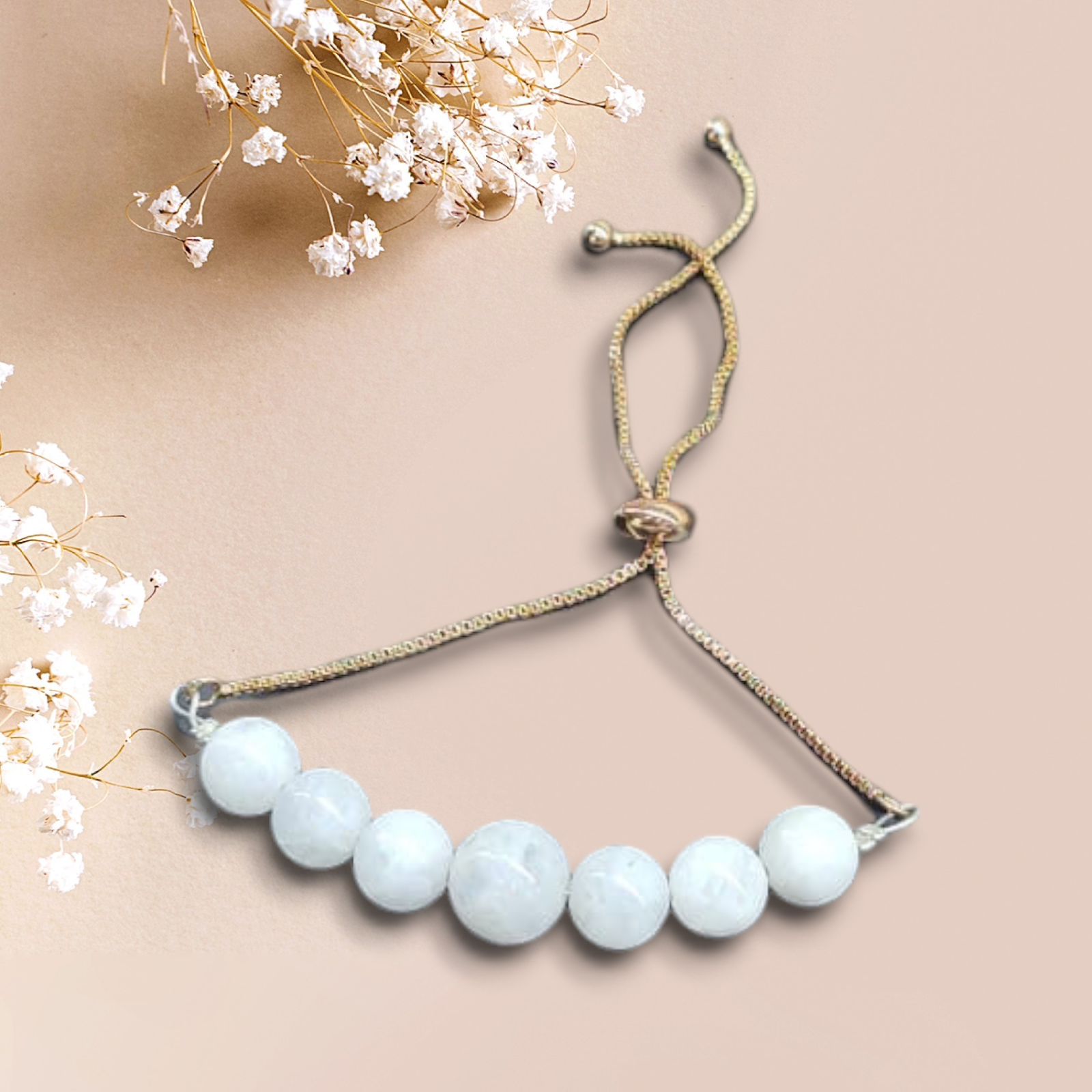 Rainbow Moonstone in flexible metal chain
