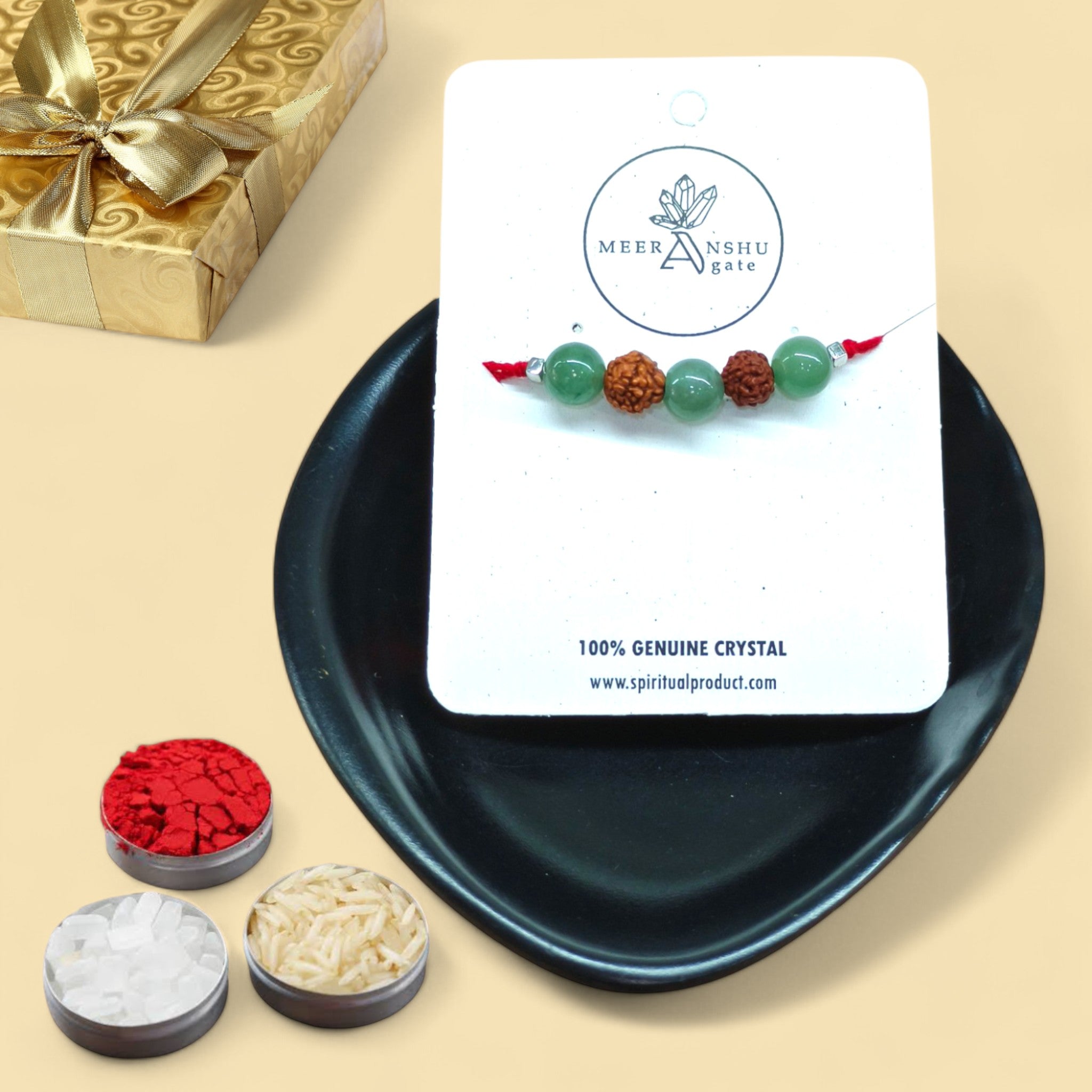 Green aventurine with Rudraksha Rakhi