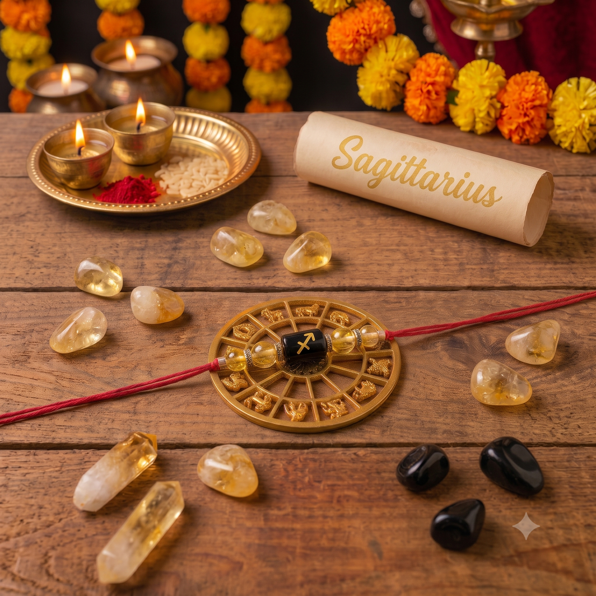 Sagittarius Zodiac Crystal Rakhi with Natural Citrine