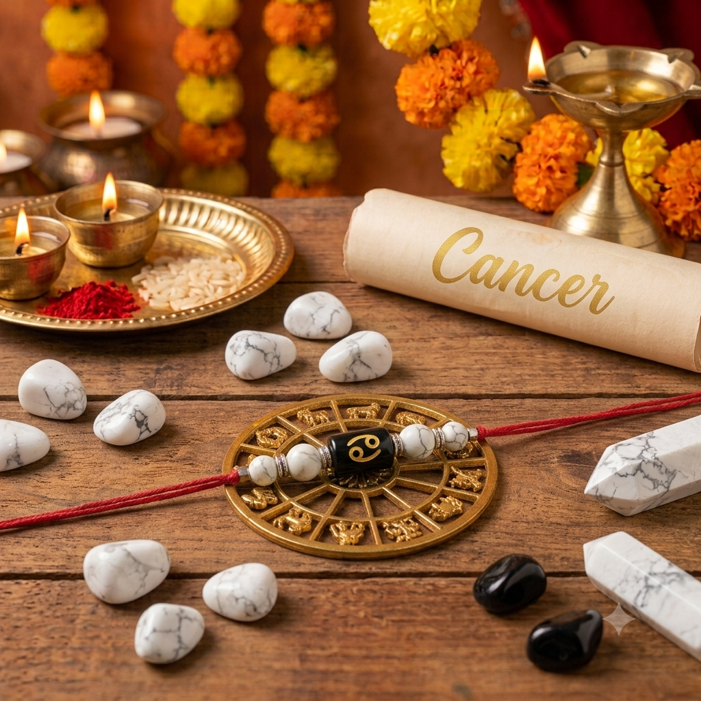 Cancer Zodiac Crystal Rakhi with Natural Howlite